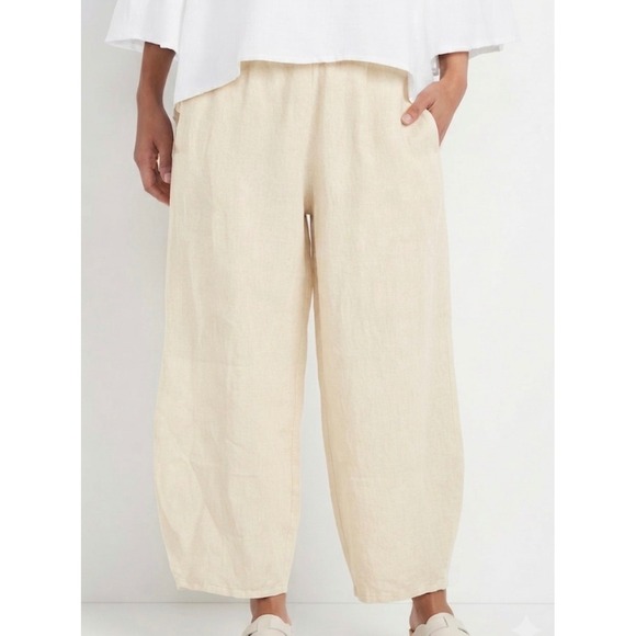 bryn Walker Pants - Bryn Walker Cream Linen Wide Leg Lantern Pants High Rise Large Made in USA